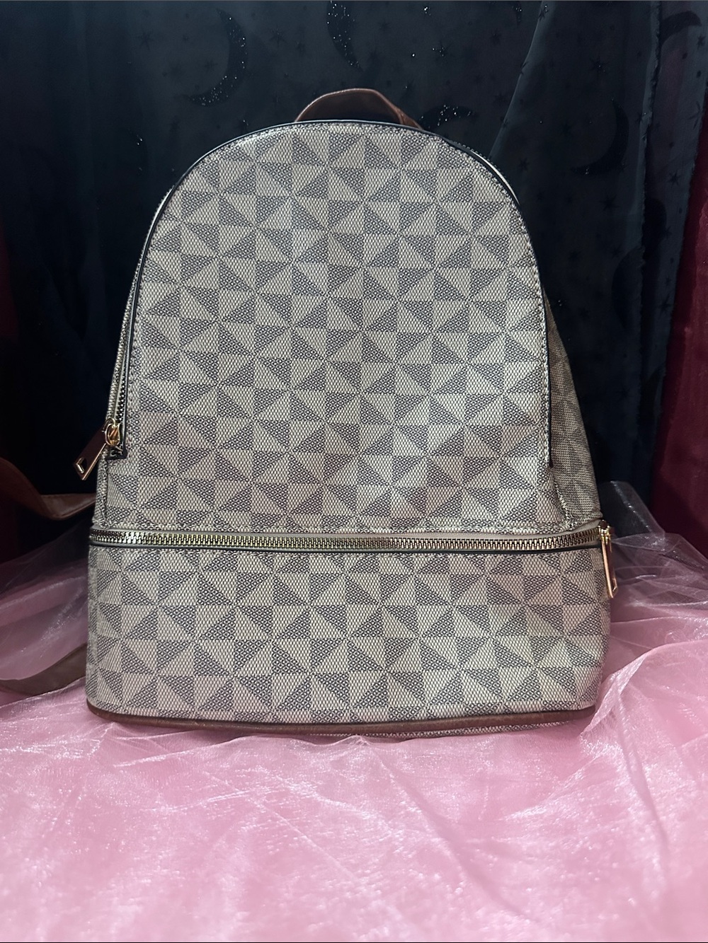 Textured Neutral Geometric Backpack - Women's Everyday Bag